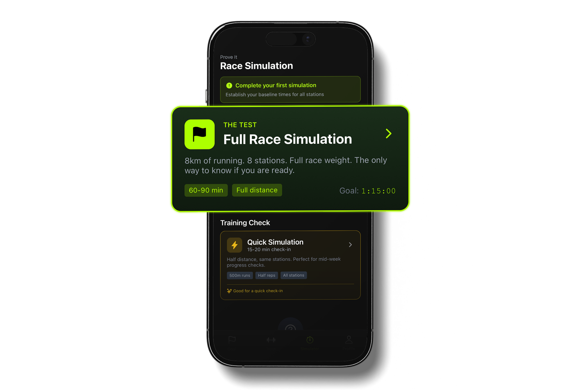 FORMD HYROX race simulation workout showing 8-station benchmark test results